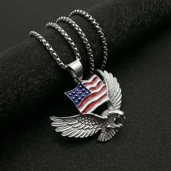 Patriotic Bald Eagle & American Flag Necklace - Picture 2 of 3